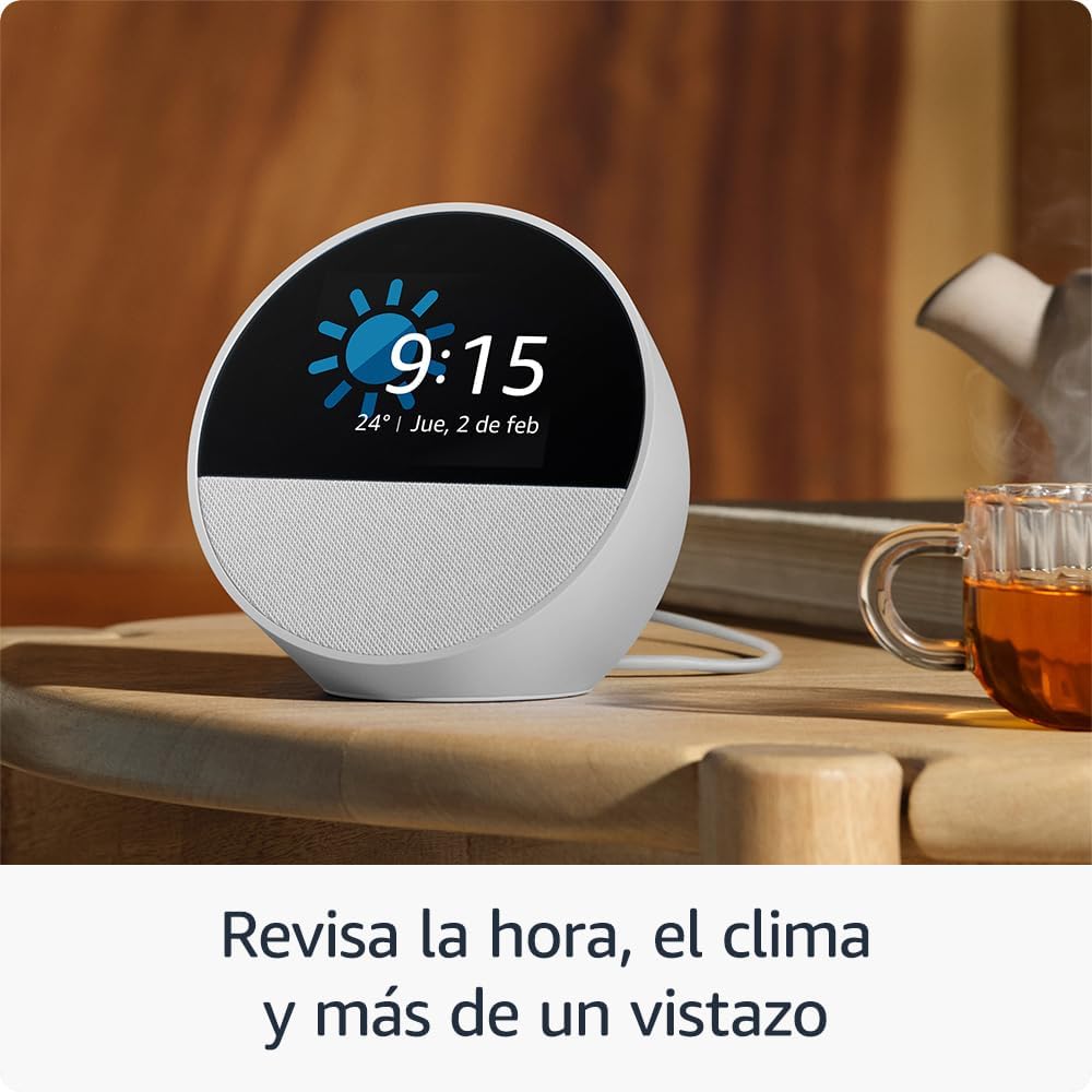 AMAZON ECHO SPOT 2024 CON RELOJ, ALARMA Y ALEXA - BLANCO