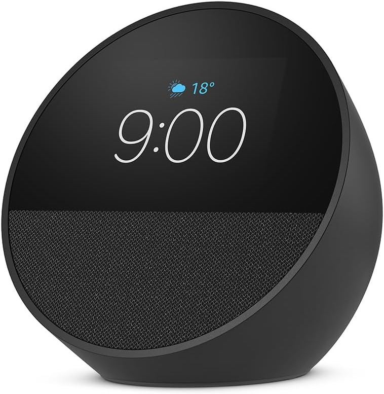 AMAZON ECHO SPOT 2024 CON RELOJ, ALARMA Y ALEXA - NEGRO