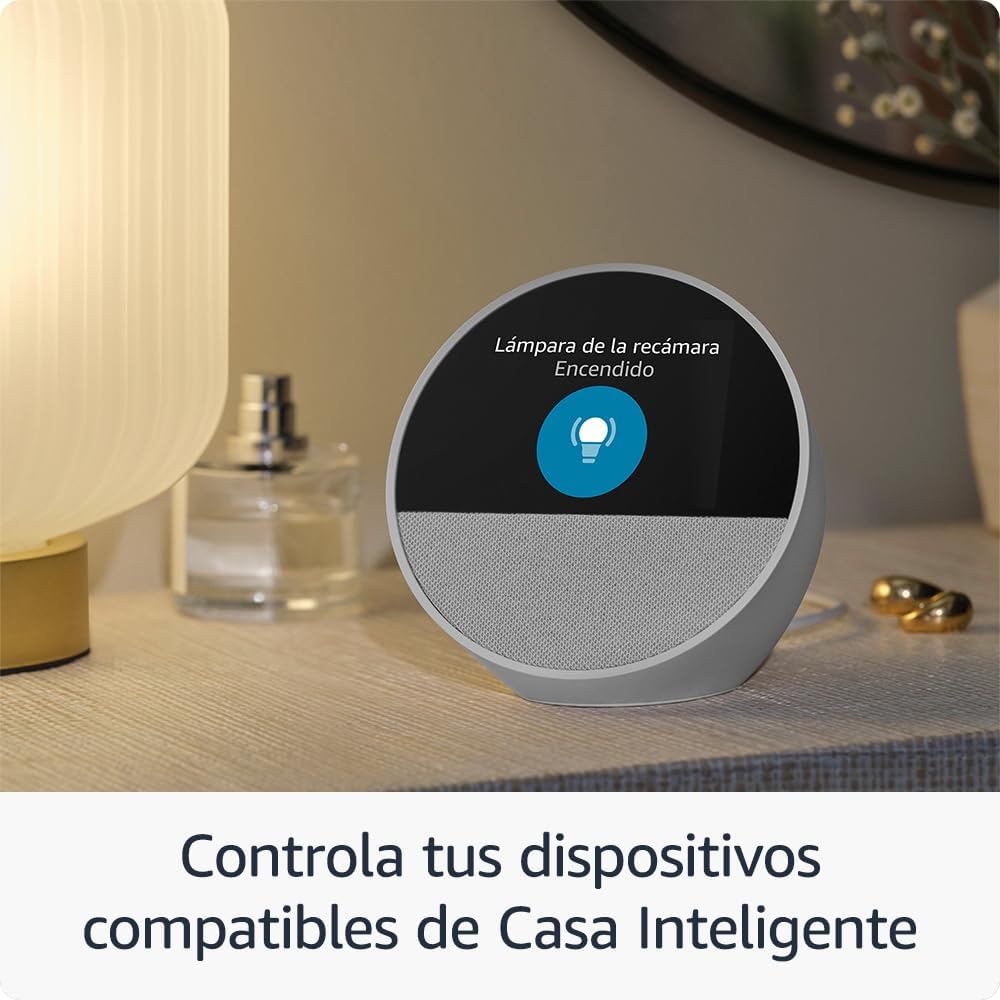 AMAZON ECHO SPOT 2024 CON RELOJ, ALARMA Y ALEXA - BLANCO