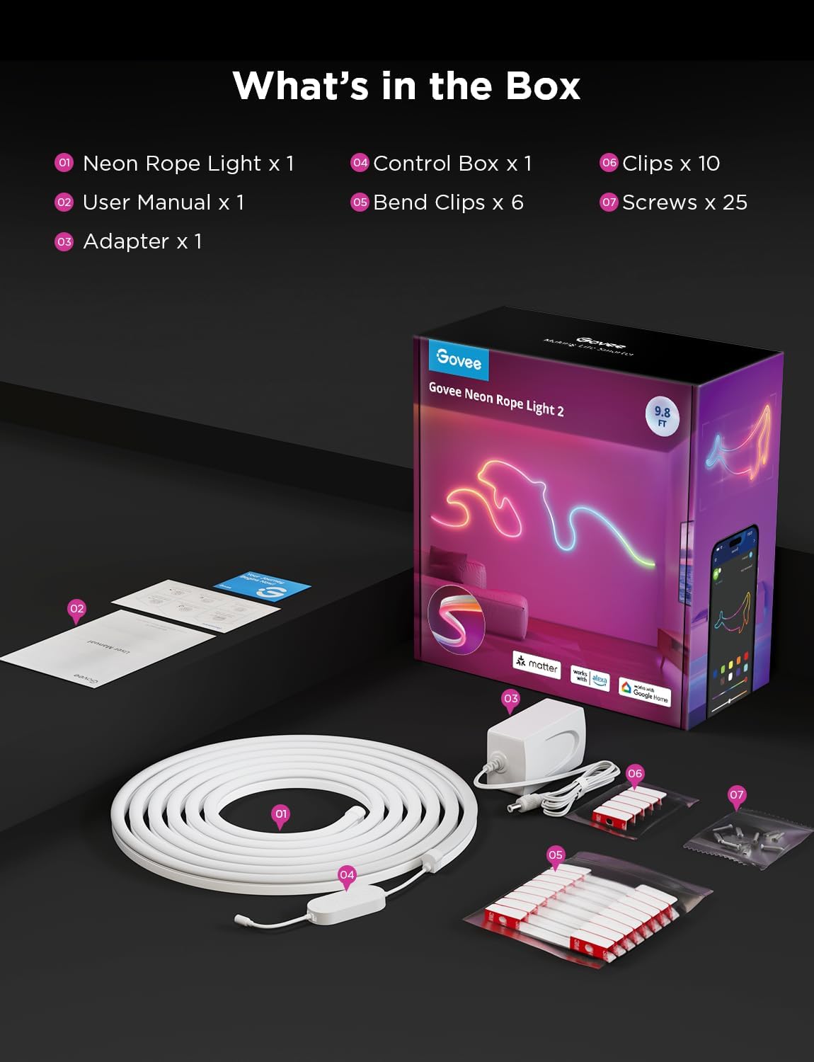 LUCES GOVEE 3M STRIP WHITE SUPPORT MATTER HOMEKIT,GOOGLE,ALEXA,SMARTHINGS H61D3101