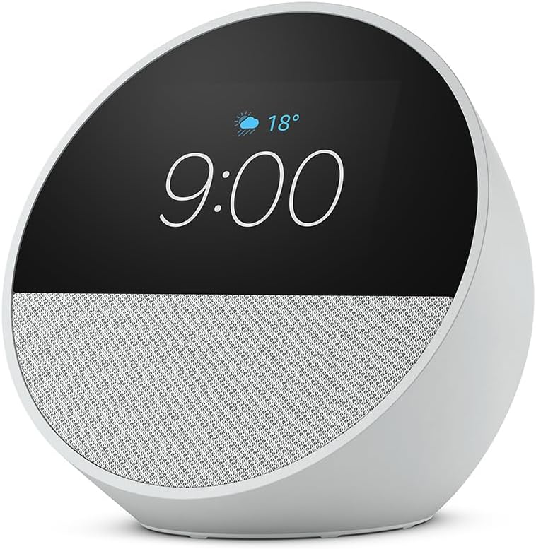 AMAZON ECHO SPOT 2024 CON RELOJ, ALARMA Y ALEXA - BLANCO