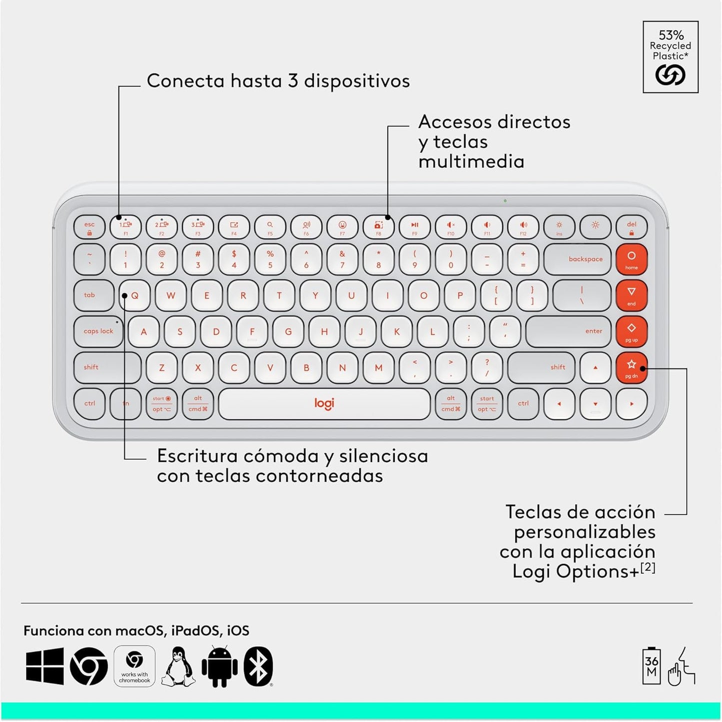 Teclado Logitech Pop Icon Combo - Blanco Crudo