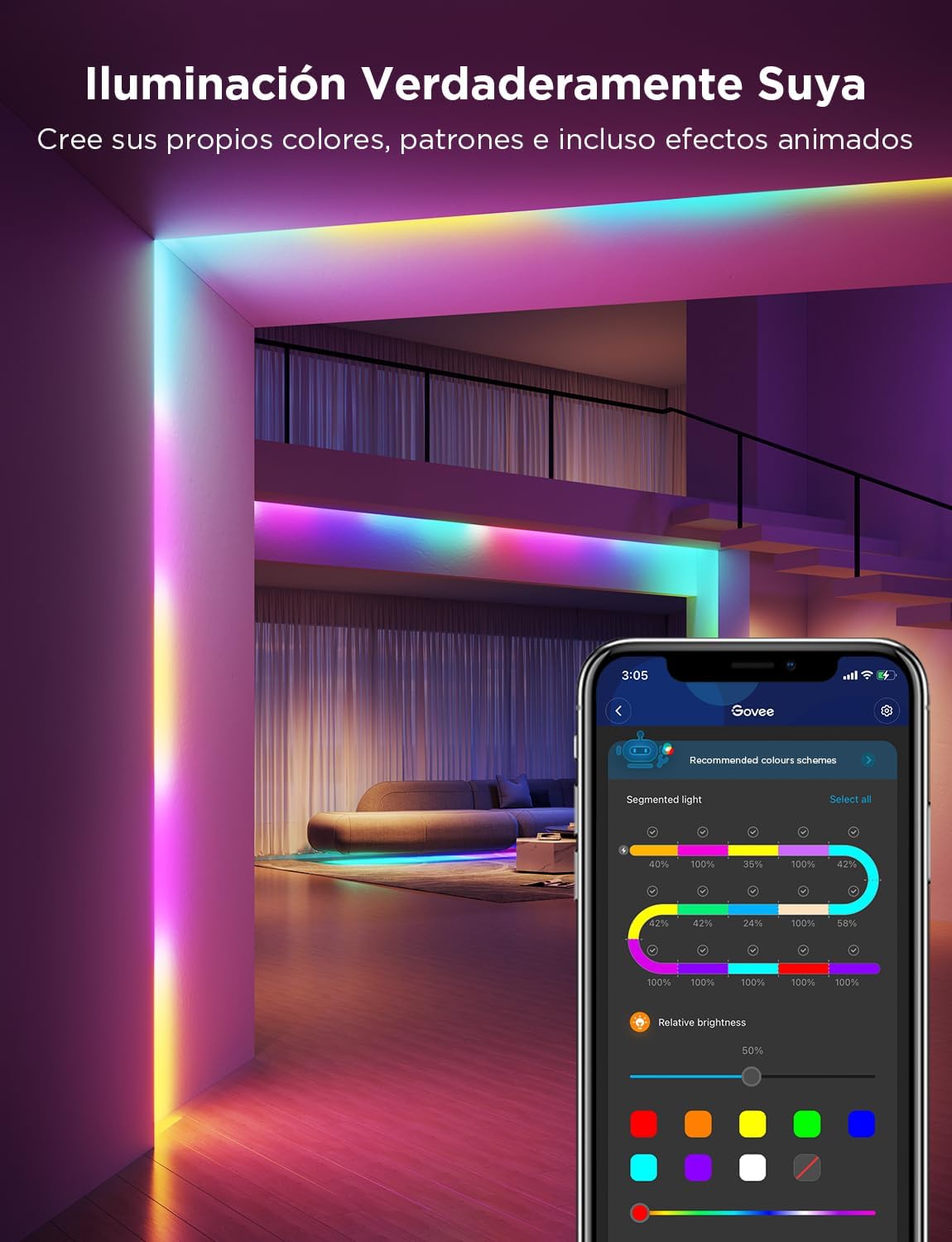 LUCES GOVEE H612A BASIC WIFI RGBIC + BLUETOOTH LED STRIP WITH PROTECTIVE COATING 5 METROS H612AAD110M