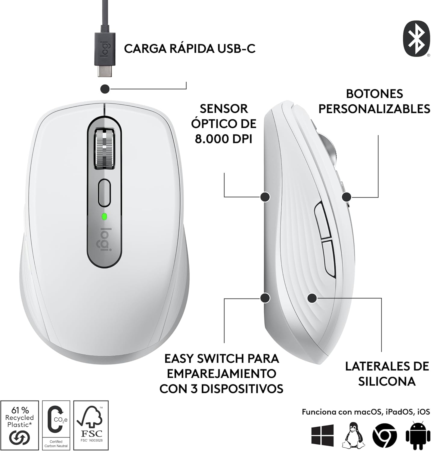 Mouse Logitech MX Anywhere 3S Wireless - Blanco