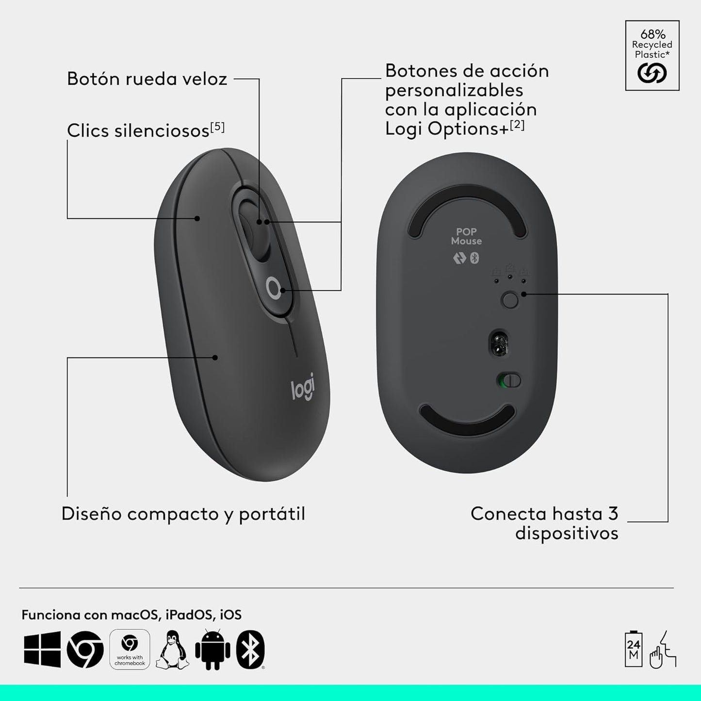 Teclado Logitech Pop Icon Combo - Grafito