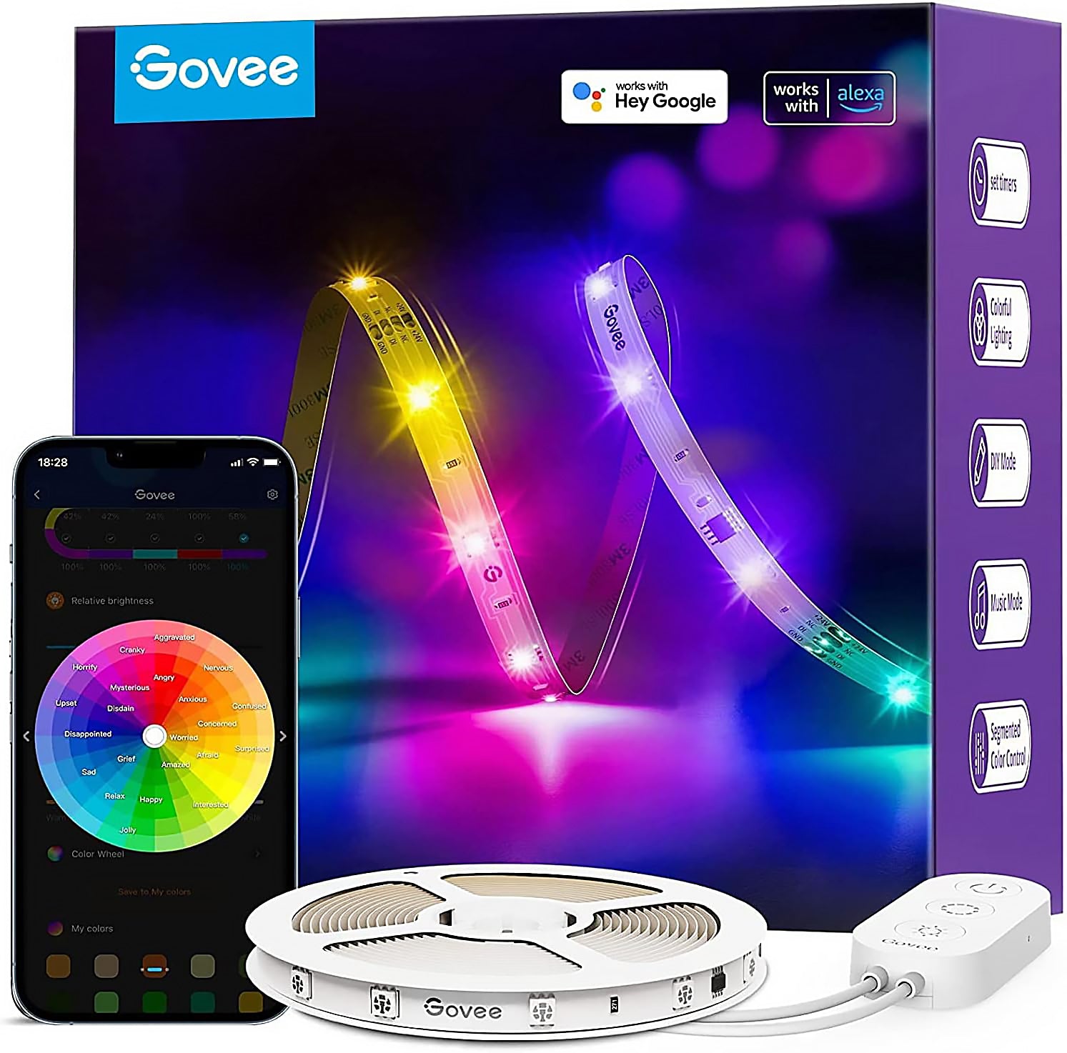 CABLE DE LUCES GOVEE LED RGBIC WIFI + BLUETOOTH LED CON COVERTOR DE PROTECCION 5MTS H619A1D1-OF-LA