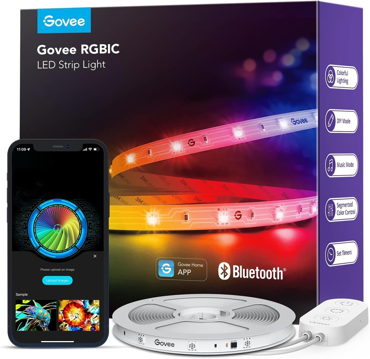 LUCES GOVEE H612A BASIC WIFI RGBIC + BLUETOOTH LED STRIP WITH PROTECTIVE COATING 5 METROS H612AAD110M