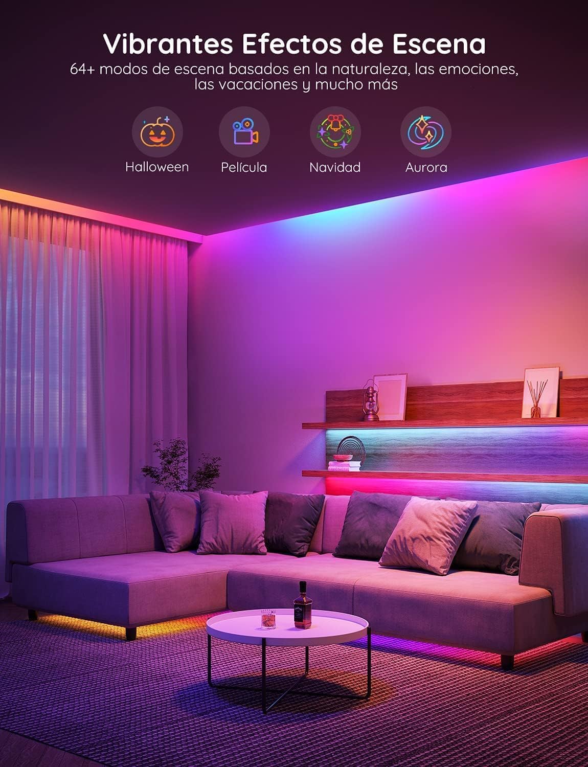 CABLE DE LUCES GOVEE LED RGBIC WIFI + BLUETOOTH LED CON COVERTOR DE PROTECCION 5MTS H619A1D1-OF-LA