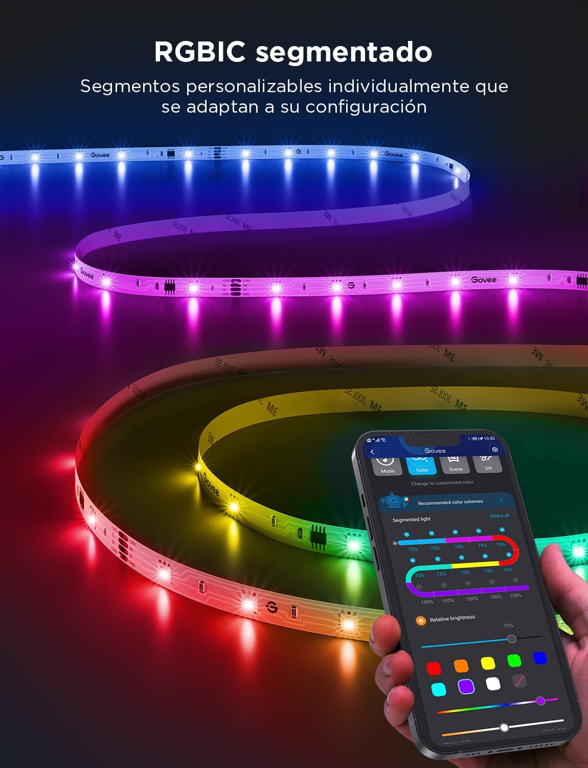 LUCES GOVEE H612A BASIC WIFI RGBIC + BLUETOOTH LED STRIP WITH PROTECTIVE COATING 5 METROS H612AAD110M