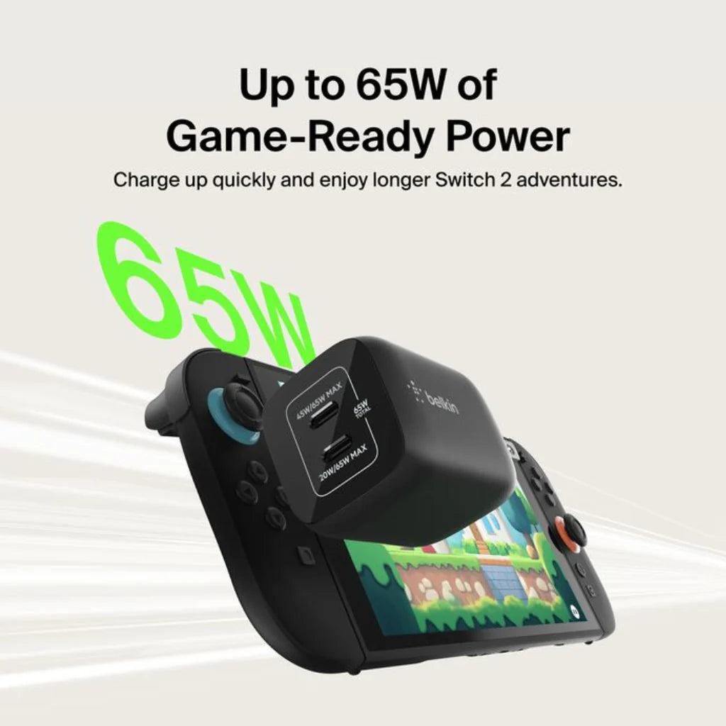 Cargador Belkin Dual para Nintendo Switch 2 65W - Negro