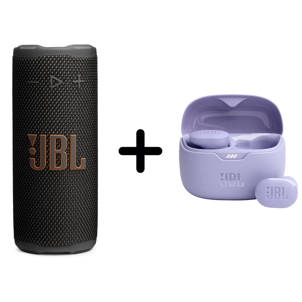 Combo Parlante JBL Grip Negro + JBL Tune Buds Lavanda