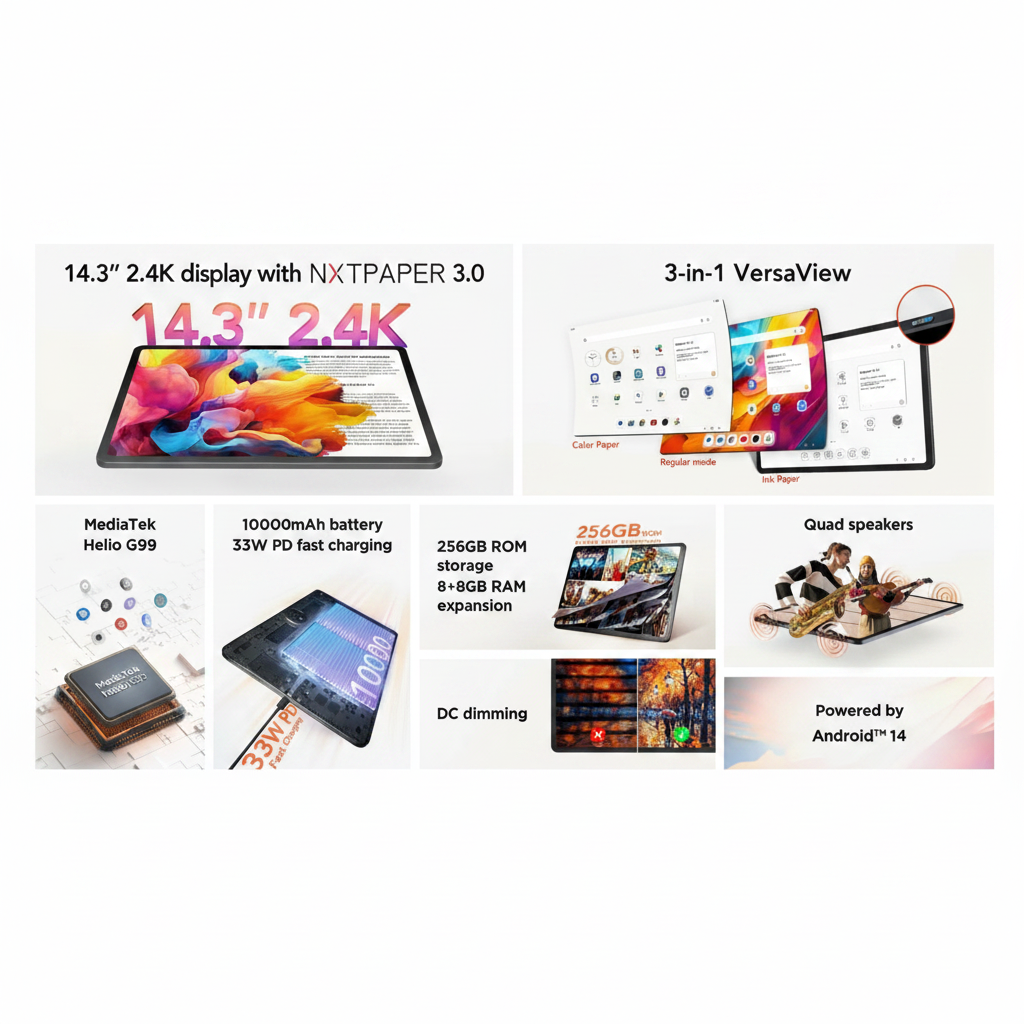 TCL Tablet 14.3 - 2.4K - 8+8GB RAM - 256GB - Pen y Flip Case